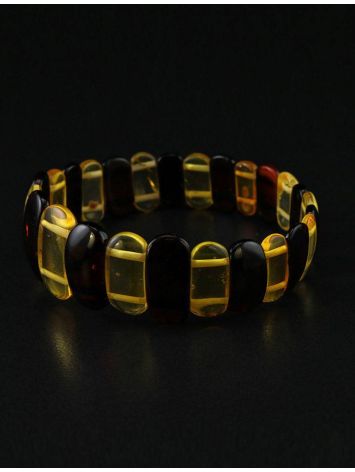 Contrast Two-Toned Amber Flat Beaded Stretch Bracelet, image , picture 3