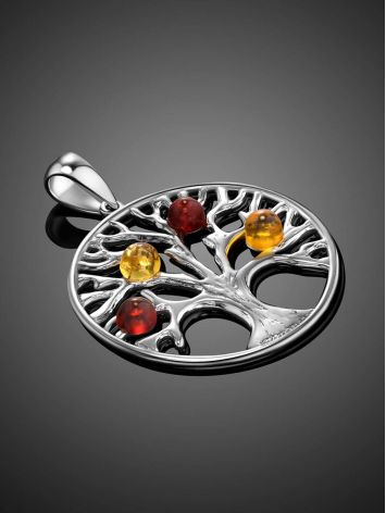 Round Silver Mix Color Amber Pendant The Tree Of Life, image , picture 2
