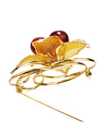 Cherry Amber Gold Plated Brooch The Beoluna, image , picture 3