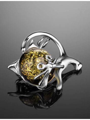 Green Amber Brooch In Sterling Silver The Kitten, image , picture 2