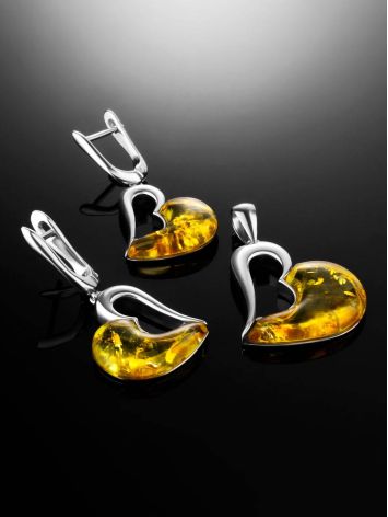 Heart Shaped Silver Pendant With Amber The Sunrise, image , picture 5
