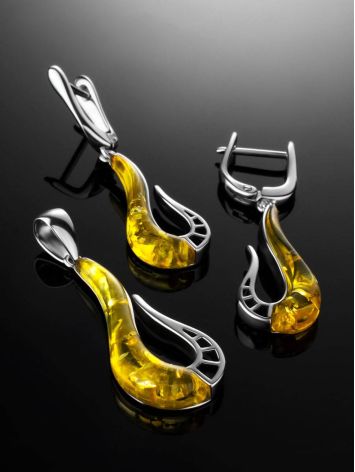 Stylish Silver Amber Pendant The Sunrise, image , picture 5