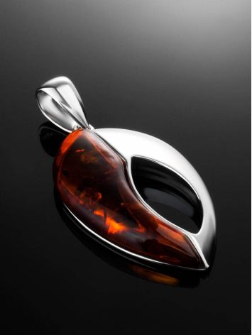 Silver Pendant With Cognac Amber The Sunrise, image , picture 2