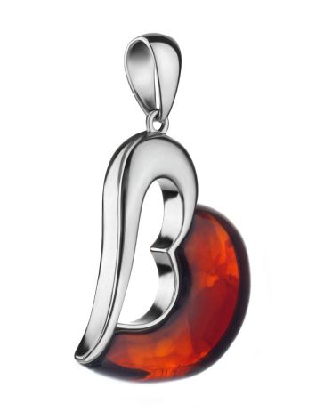 Heart Shaped Silver Pendant With Amber The Sunrise, image , picture 4
