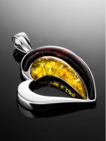 Heart Shaped Silver Pendant With Multicolor Amber The Sunrise, image , picture 2