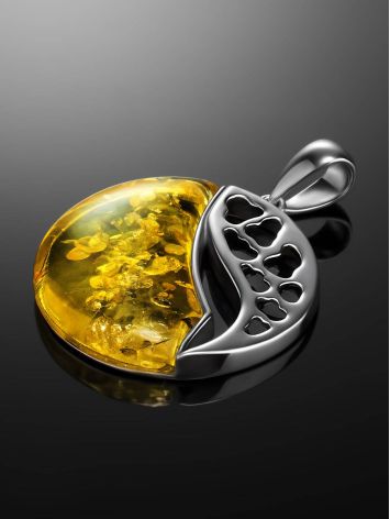 Round Silver Pendant With Lemon Amber The Sunrise, image , picture 2