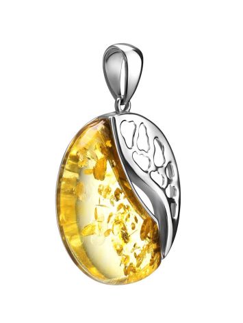 Round Silver Pendant With Lemon Amber The Sunrise, image , picture 3