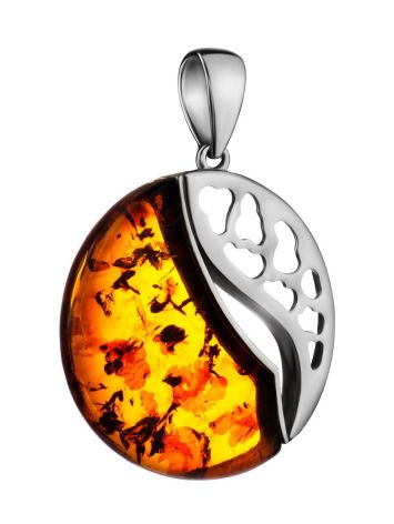 Round Silver Pendant With Cognac Amber The Sunrise, image , picture 4