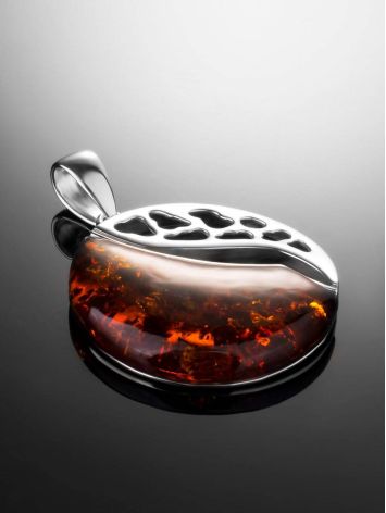 Round Silver Pendant With Cognac Amber The Sunrise, image , picture 2
