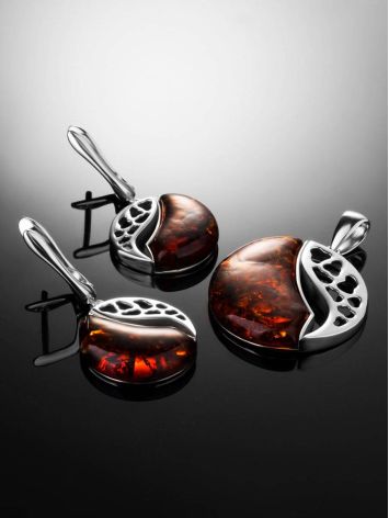 Round Silver Pendant With Cognac Amber The Sunrise, image , picture 5