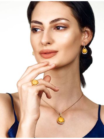 Drop Amber Pendant In Gold-Plated Silver With Crystals The Venus, image , picture 3