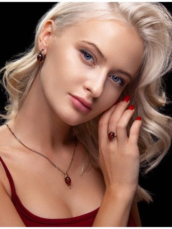 Bold Gold-Plated Pendant With Cognac Amber The Sigma, image , picture 5
