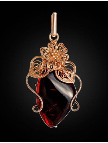 Bold Gold-Plated Floral Pendant With Amber The Dew, image , picture 3