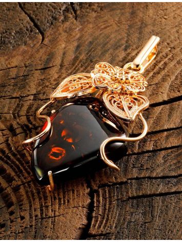 Bold Gold-Plated Floral Pendant With Amber The Dew, image , picture 2