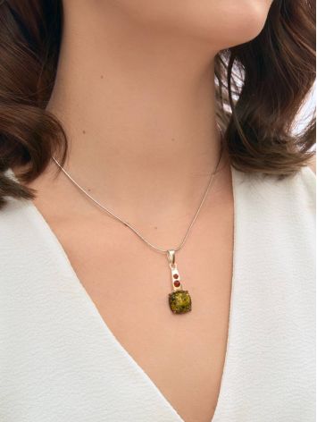 Bright Silver Pendant With Green And Cognac Amber The Prussia, image , picture 3