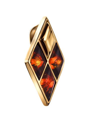 Geometric Gold-Plated Pendant With Cognac Amber The Colombina, image , picture 3