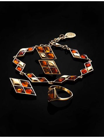Geometric Gold-Plated Pendant With Cognac Amber The Colombina, image , picture 4