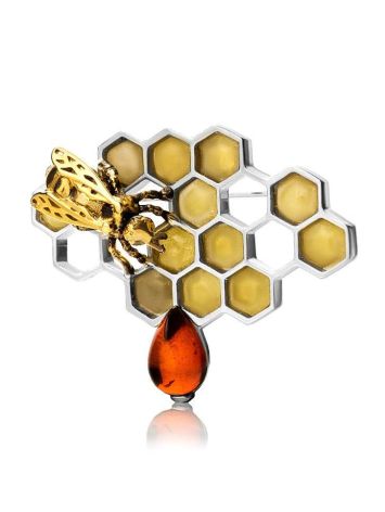 Multicolor Amber Brooch In Sterling Silver The Bee, image , picture 3