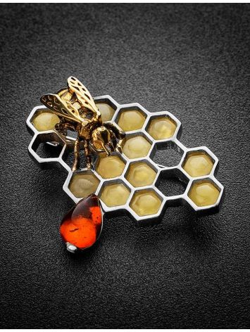 Multicolor Amber Brooch In Sterling Silver The Bee, image , picture 2