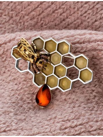 Multicolor Amber Brooch In Sterling Silver The Bee, image , picture 5