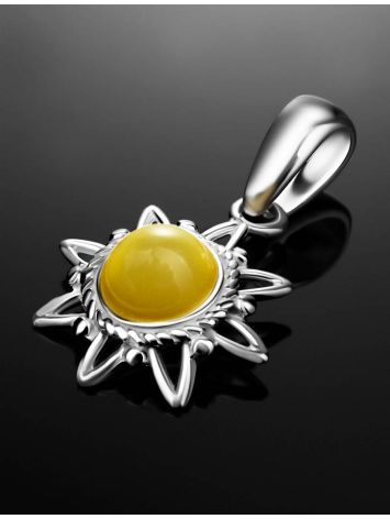 Silver Sun Shaped Pendant With Honey Amber The Helios, image , picture 2