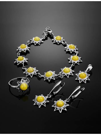 Silver Sun Shaped Pendant With Honey Amber The Helios, image , picture 5