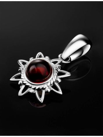 Silver Pendant With Cherry Amber The Helios, image , picture 3