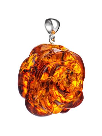 Hand-Cut Amber Flower Pendant in Sterling Silver The Rose, image , picture 3