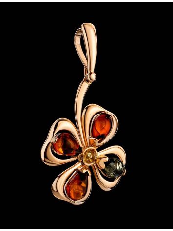 Multicolor Amber Pendant In Gold-Plated Silver The Shamrock, image , picture 2