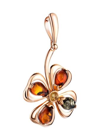 Multicolor Amber Pendant In Gold-Plated Silver The Shamrock, image , picture 3