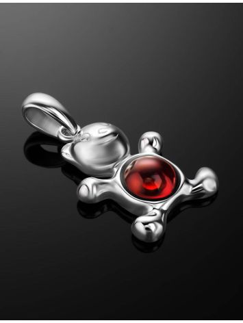 Silver Teddy Bear Pendant With Cherry Amber, image , picture 2