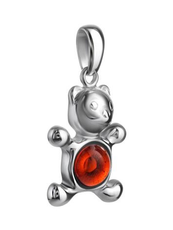 Silver Teddy Bear Pendant With Cherry Amber, image , picture 3
