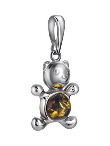 Silver Teddy Bear Pendant With Green Amber, image , picture 3