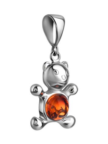 Silver Teddy Bear Pendant With Cognac Amber, image , picture 3