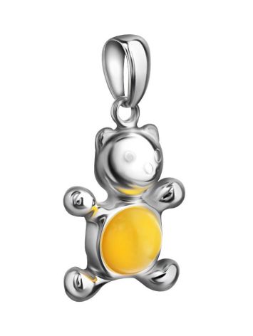 Silver Teddy Bear Pendant With Honey Amber, image , picture 3