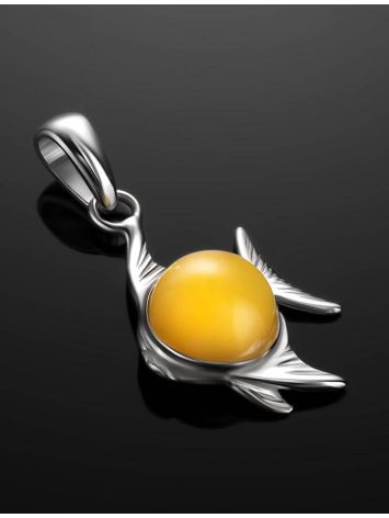 Silver Fish Pendant With Honey Amber, image , picture 2