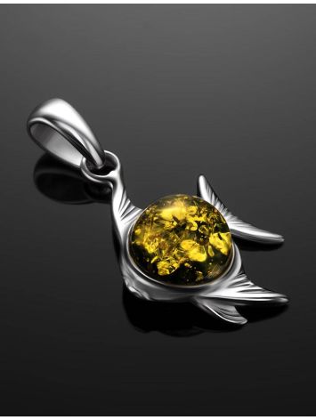 Silver Fish Pendant With Green Amber, image , picture 2