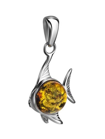 Silver Fish Pendant With Green Amber, image , picture 3