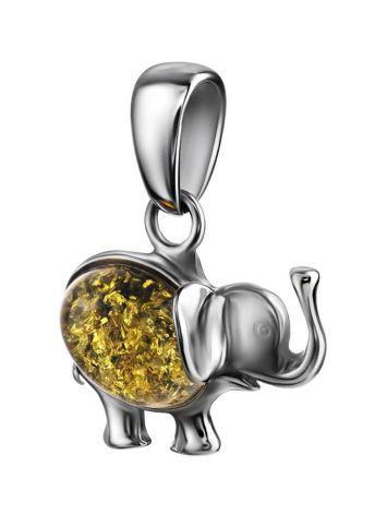 Silver Elephant Pendant With Green Amber, image , picture 3