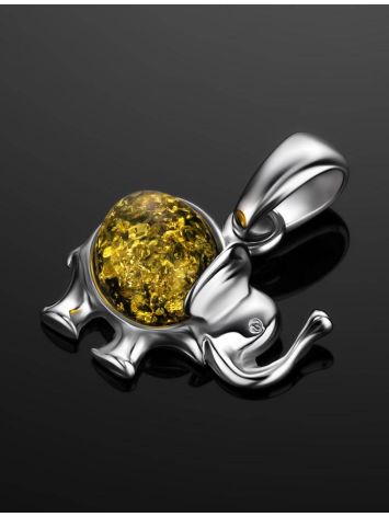 Silver Elephant Pendant With Green Amber, image , picture 2
