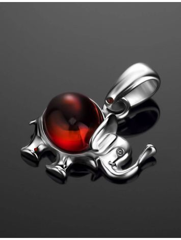 Silver Elephant Pendant With Cherry Amber, image , picture 2
