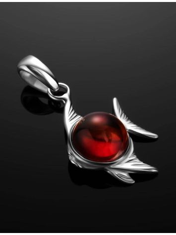 Silver Fish Pendant With Cherry Amber, image , picture 2