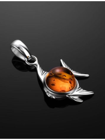 Silver Fish Pendant With Cognac Amber, image , picture 2