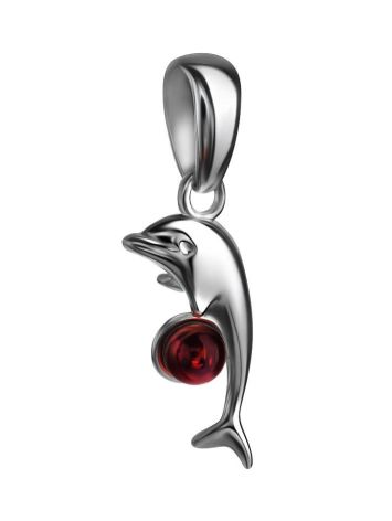 Silver Dolphin Pendant With Cherry Amber Ball, image , picture 3