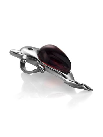 Silver Dolphin Pendant With Cherry Amber, image , picture 3