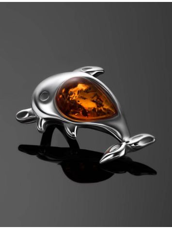 Silver Dolphin Pendant With Cognac Amber, image , picture 2