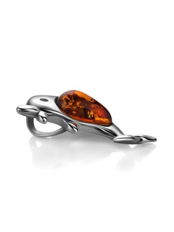 Silver Dolphin Pendant With Cognac Amber, image , picture 3