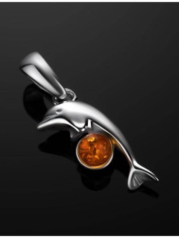Silver Dolphin Pendant With Cognac Amber Ball, image , picture 2