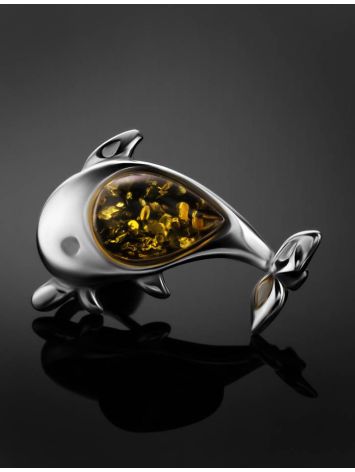 Silver Dolphin Pendant With Green Amber, image , picture 2