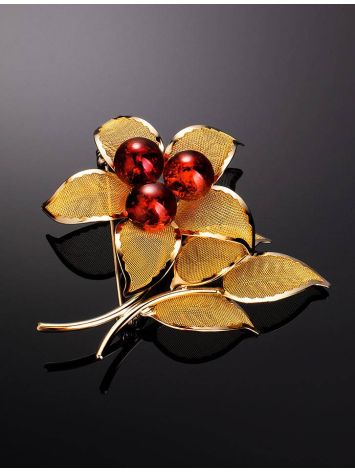 Gold Plated Brooch With Bright Cognac Amber The Beoluna, image , picture 2
